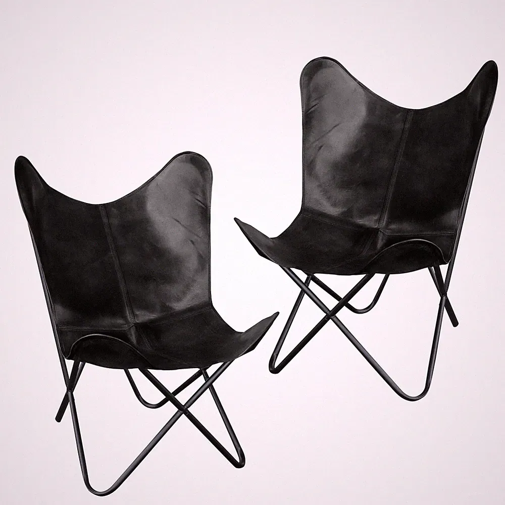 2 Handmade Vintage Leather Butterfly Chair Folding Lounge Accent Chair Rustic Pl