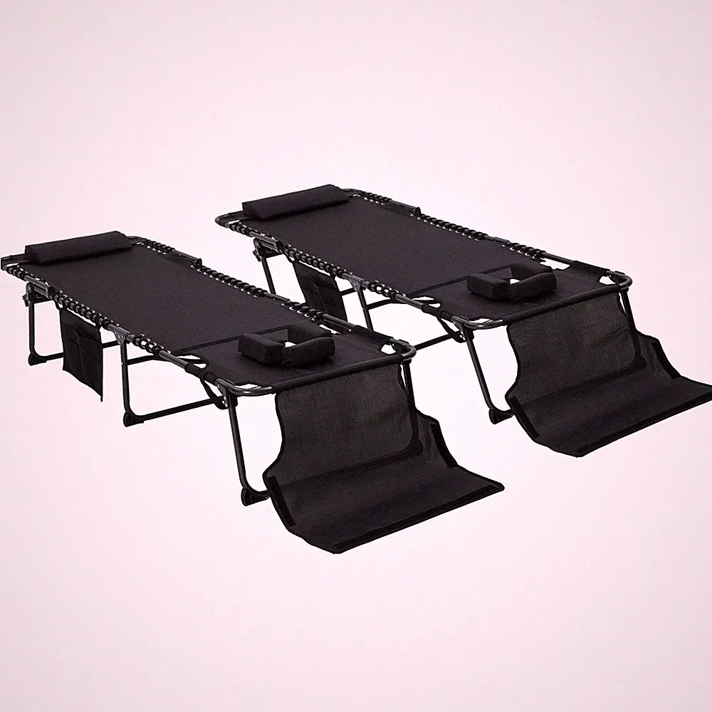 2 Piece Folding Chaise Lounge with 5-level Reclining Back, Outdoor Tanning Chair