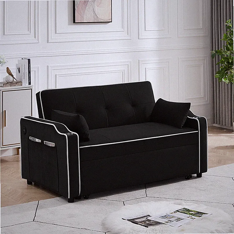 3 in 1 Convertible Sofa Chair Bed Adjustable Backrest Chaise Lounge w/USB Ports