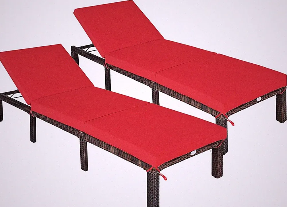 Adjustable Red Rattan Chaise Lounge Chair with Thick Cushion for Ultimate Comfor