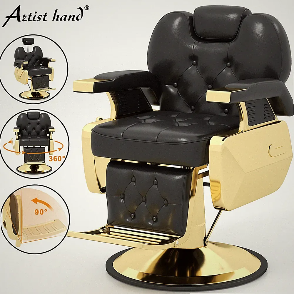 Black+Gold All Purpose Heavy Duty Reclining Hydraulic Barber Chair Salon Beauty