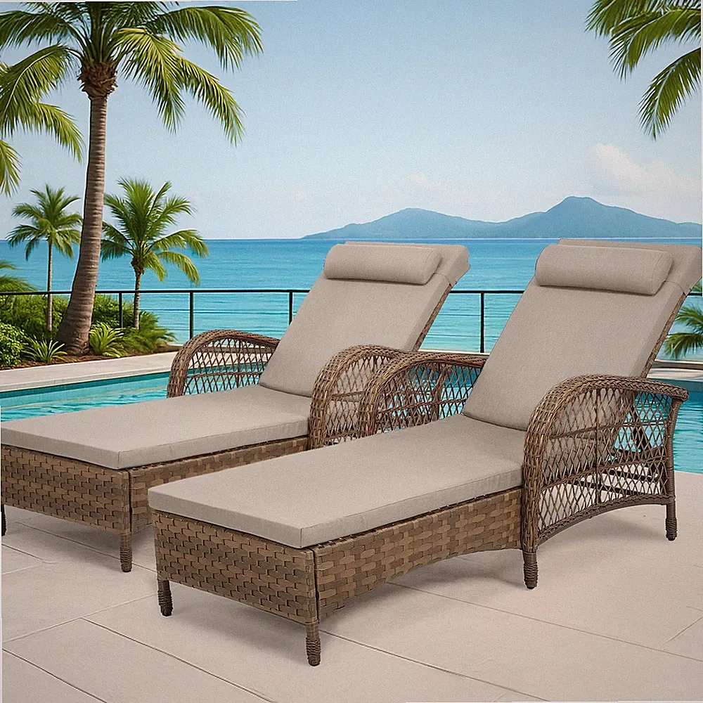 Chaise Lounge Chair Outdoor Set of 2 Adjustable Patio Reclining Lounge Chairs