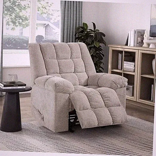 Chenille Rocker Reclining Chair for Adults, Rocker Pull Handle Light Brown