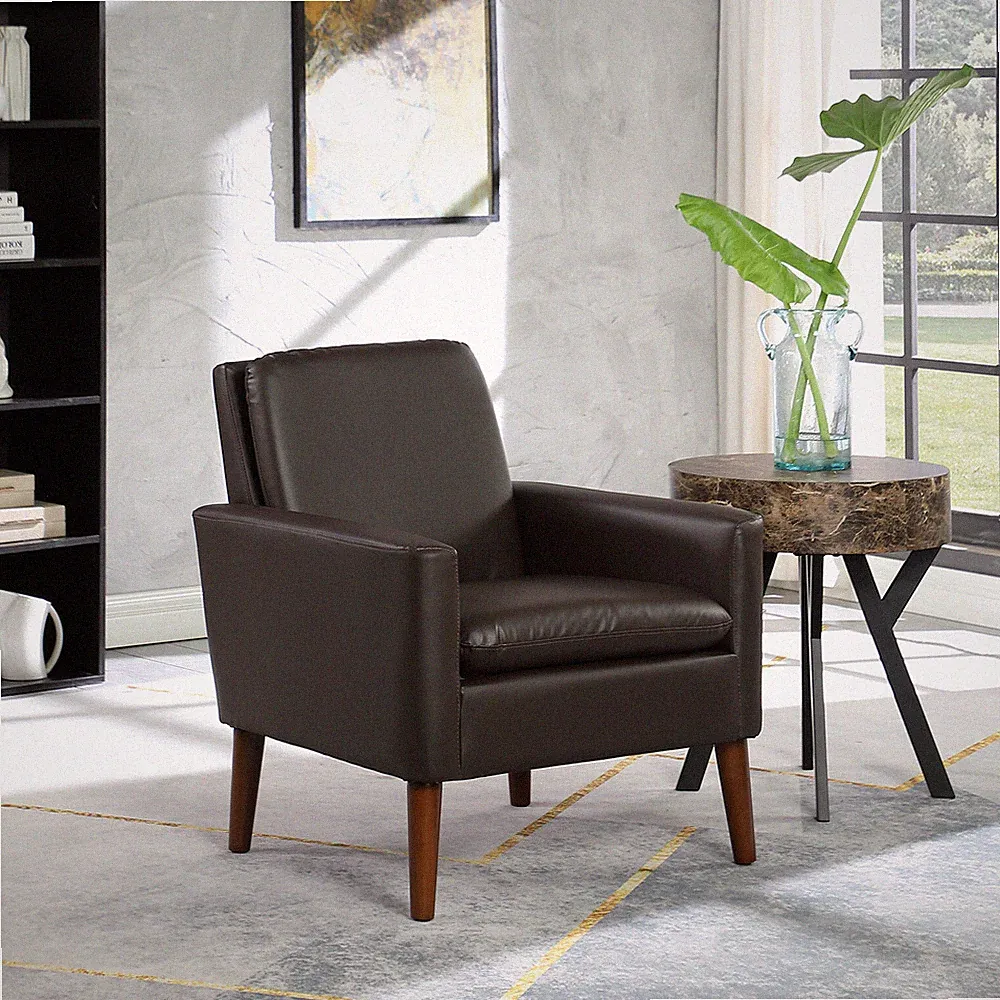 Faux Leather Accent Chair Modern Single Sofa Chair Upholstered Lounge Armchair