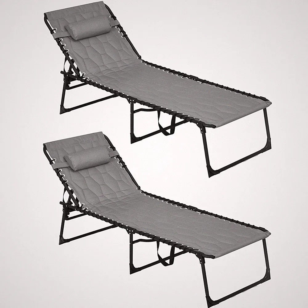 Folding Chaise Lounge Set with 5-level Reclining Back, Outdoor Lounge