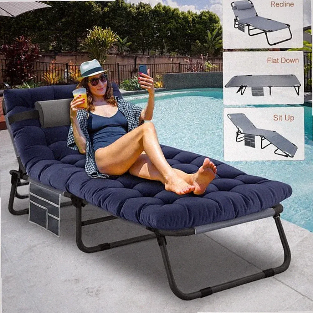 H&ZT Camping Cot Bed Adult Reclining Folding Chaise with Pillow Mat Cot Bed