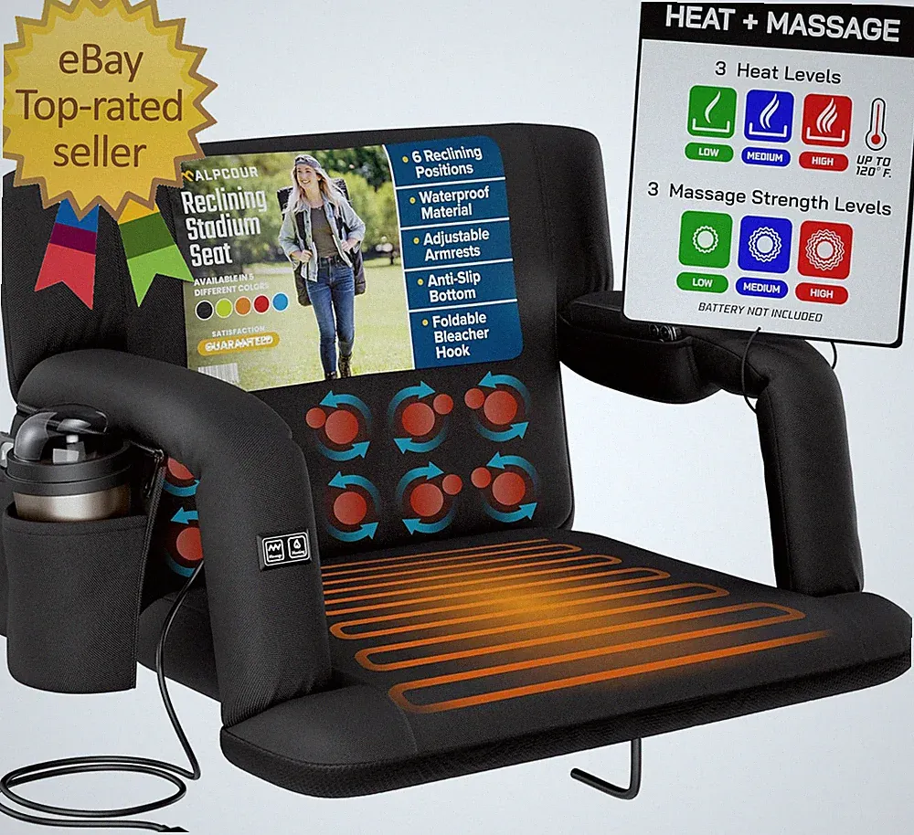 Heating Massage Stadium Seat Deluxe Extra Reclining Bleacher Chair with Back