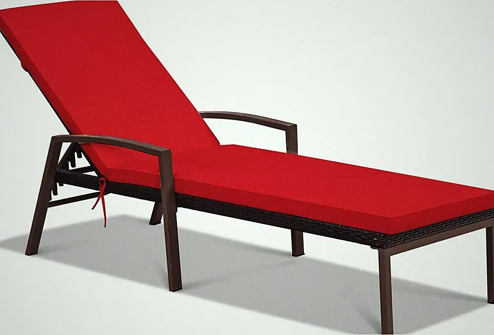 Patio Rattan Lounge Chair, Outdoor Reclining Chaise with Cushion and Armrest, Wi