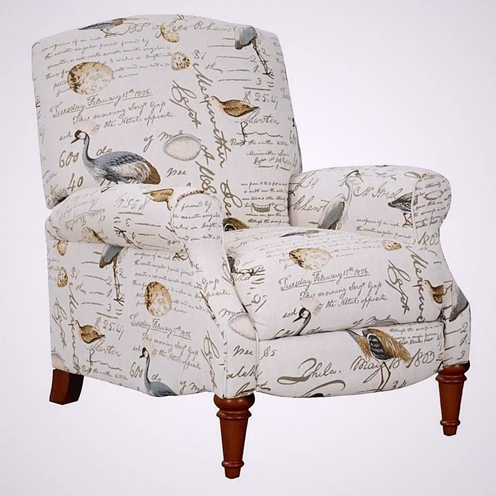 Pemberly Row Bird Script Fabric Manual Reclining Chair in Ivory