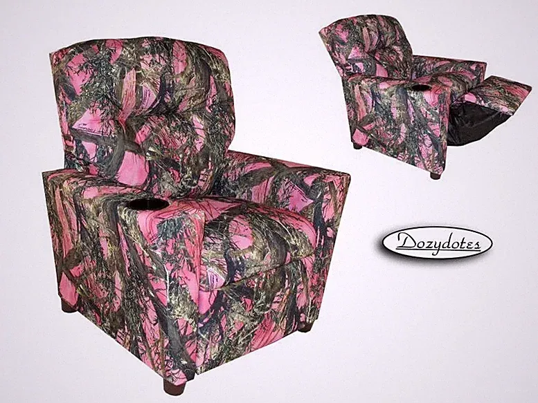 Pink Camouflage Kids Recliner Chair with Cup Holder - True Timber