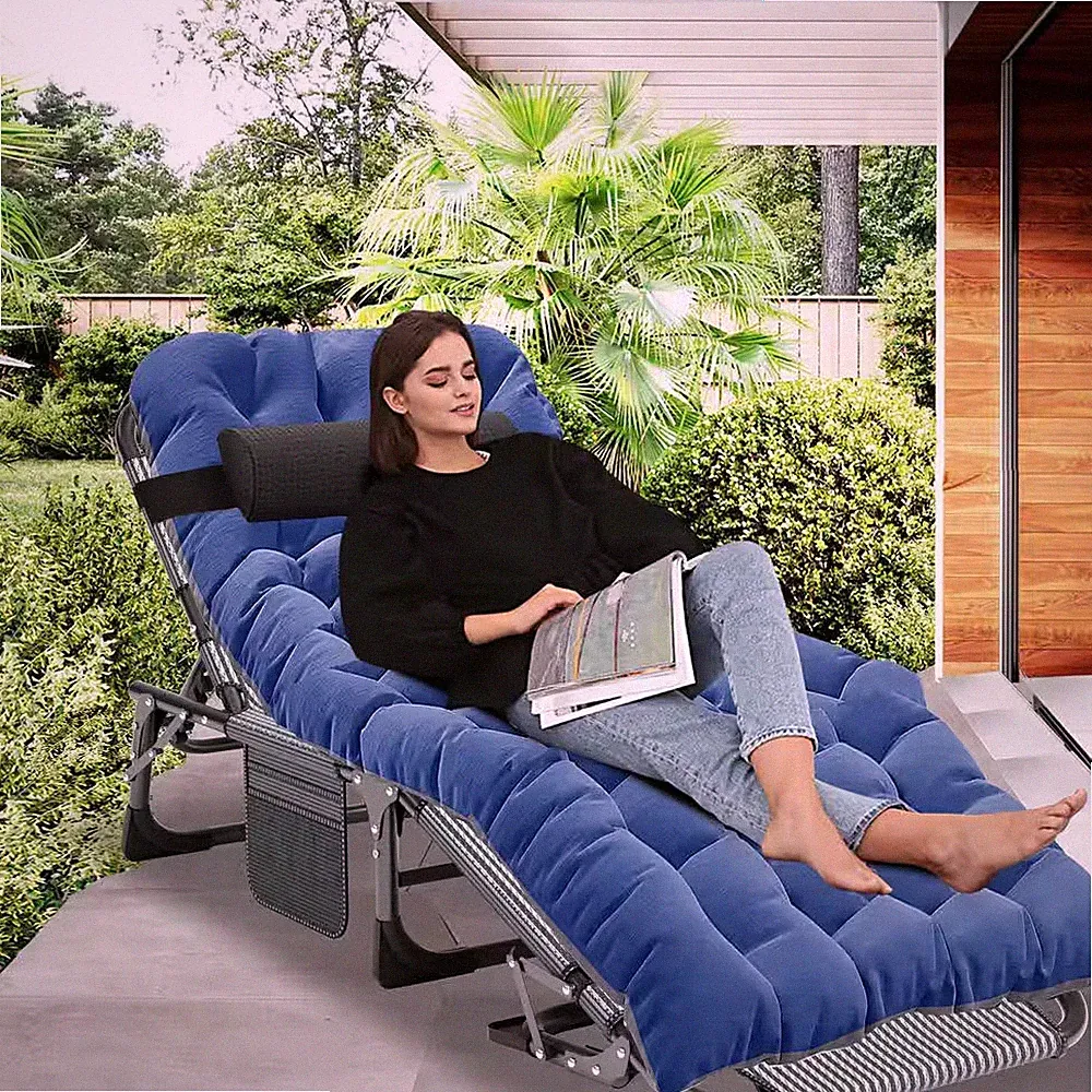 Portable Lounge Chair, Black 5-Fold Sleeping Cots Steel Outdoor Lounge Chair wit