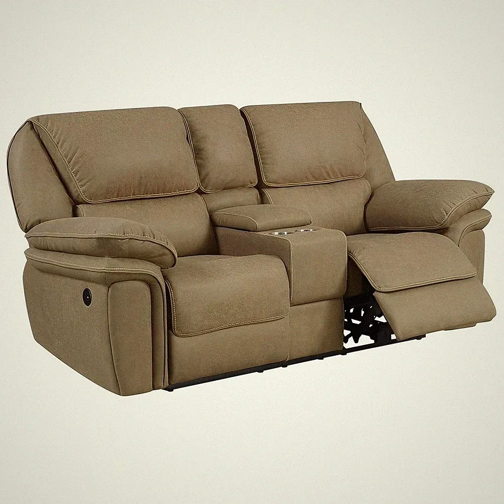 POWER CONSOLE LOVE W / USB POWER OUTLET - LIGHT BROWN - 2 Recliners