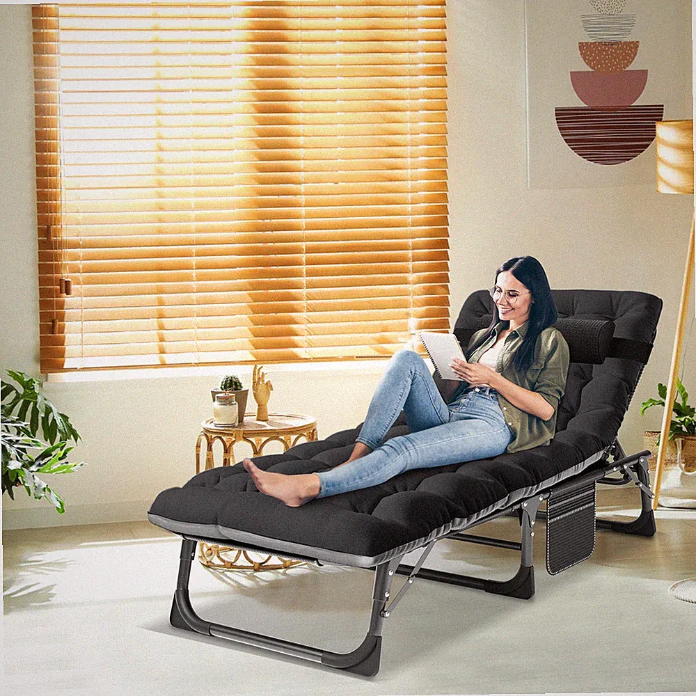Slsy 4-Fold Adults Cots Adjustable Folding Camping Cots Camp Lounge Chaise Mat