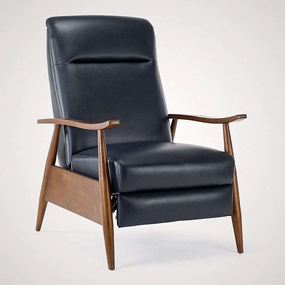 Solaris Wood Arm Push Back Recliner - Midnight Blue