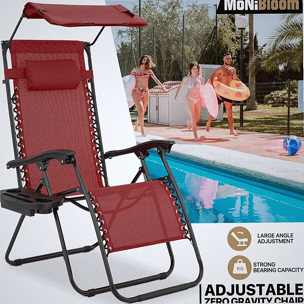 Sunshade Zero Gravity Chair Foldable Outdoor Patio Lounge Chaise w/Holding Tray