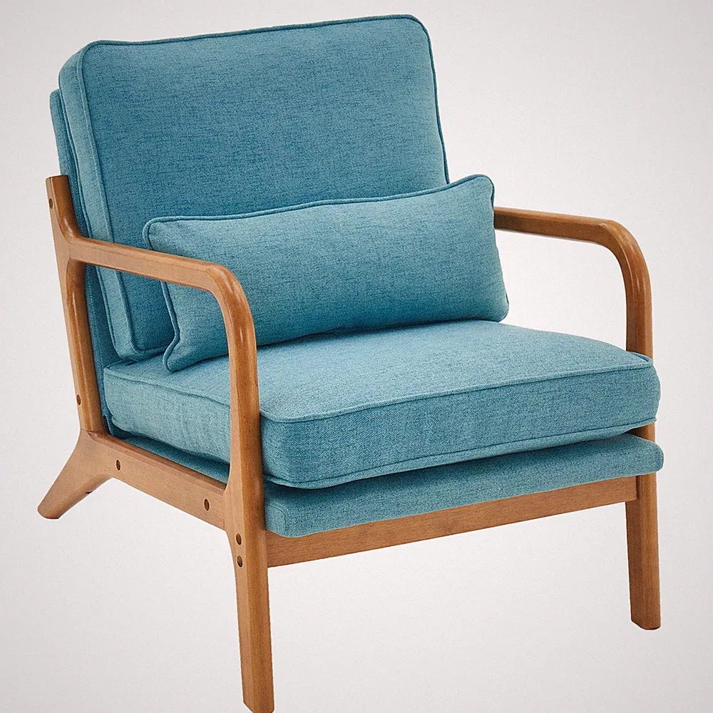Oak Armrest Oak Upholstered Single Lounge Chair Indoor Lounge Chair Teal