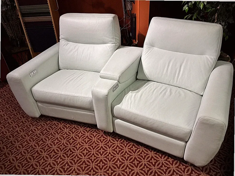 Two-Seat Motorized Leather Recliners with Console Storage
