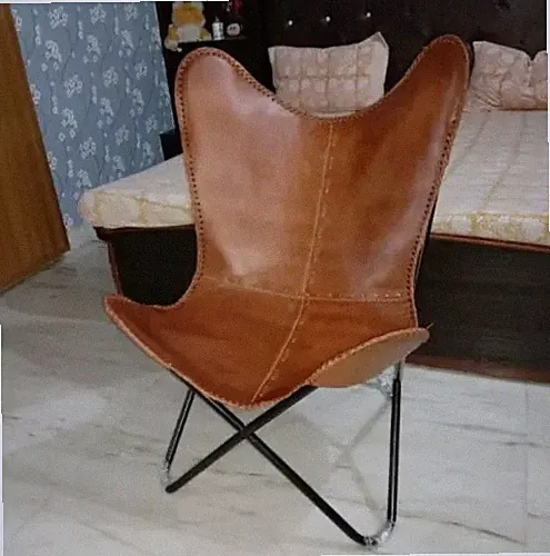 Vintage Leather Handmade Butterfly Chair Full Folding Relax Arm Lounge Chair
